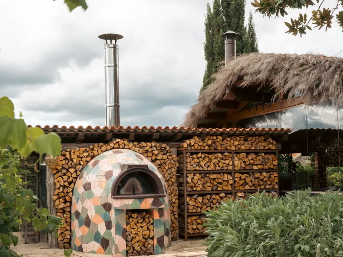 Outdoor fireplace at Casa Beatnik. 